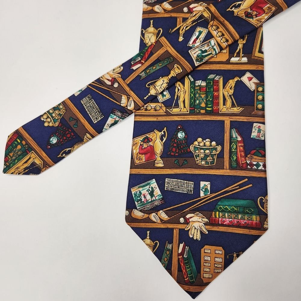 Men's 100% Silk Neck Tie Multi Color Golf Collection Sports Alynn Neckwear - Picture 2 of 8